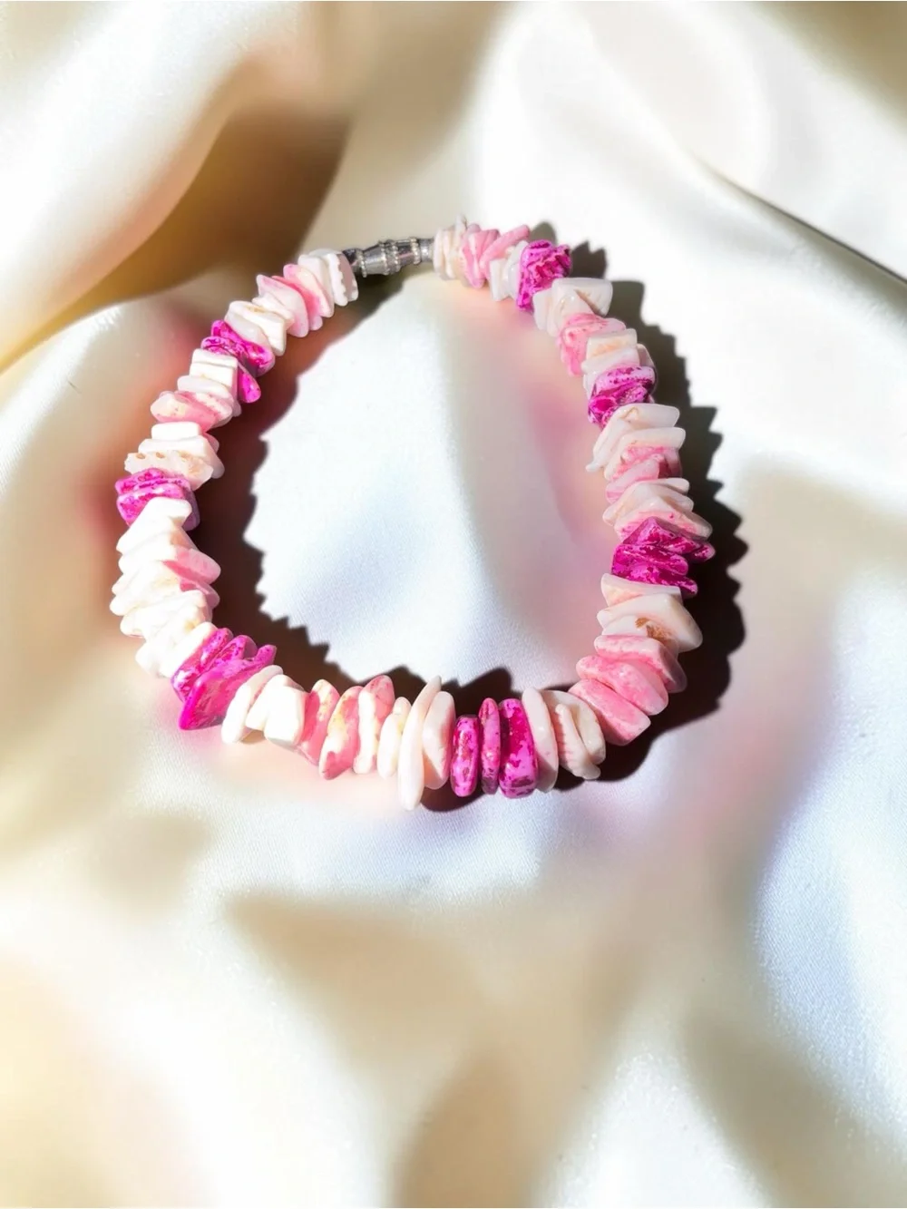 Pink & White Shell Chip Beaded Bracelet
